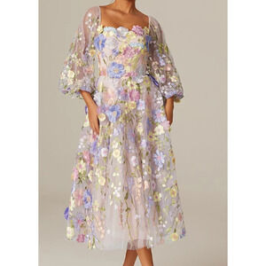 AW BRIDAL 4 S Pink Multi 3D Floral Embroidered Catharine Midi Dress NEW B103